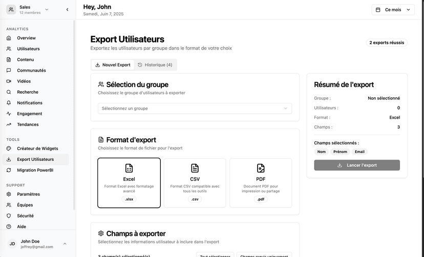 Export Utilisateurs - Interface d&apos;export multi-format